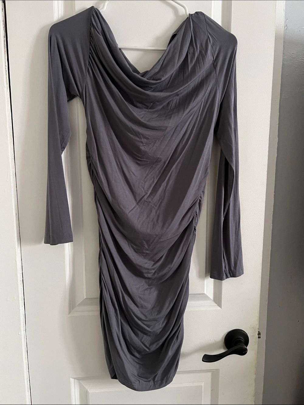 Draped Long-Sleeve Off Shoulder Gray Bodycon Dress